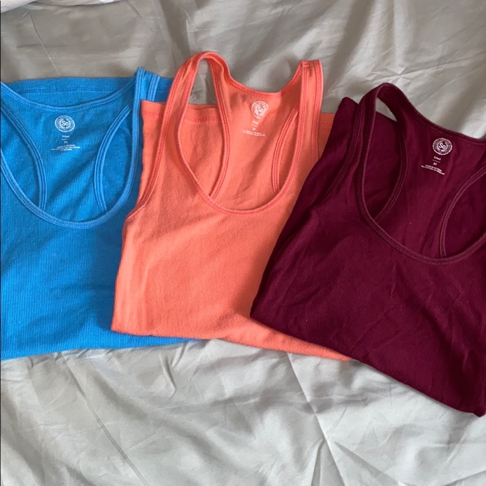 3 Colored razor back tank tops